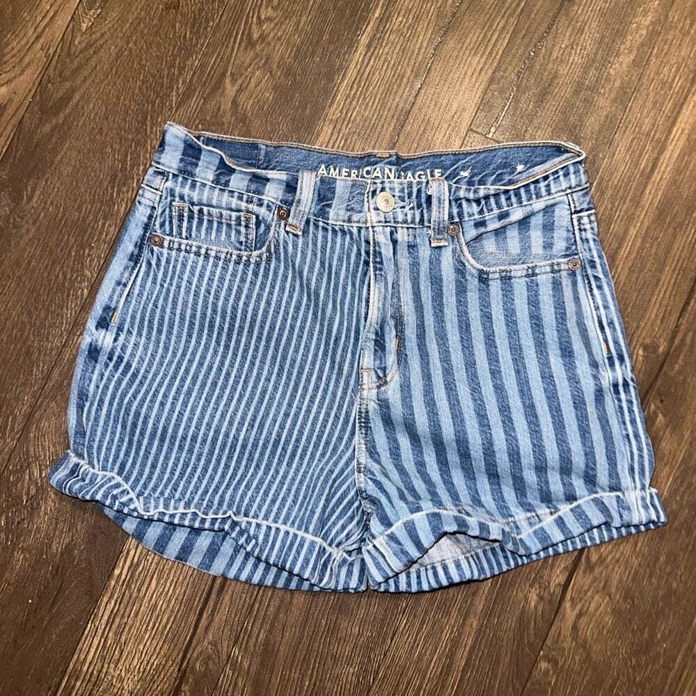 American Eagle cuffed striped high rise denim mom short